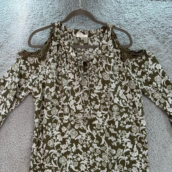 Pleione NOWT Women's Small Shoulder‎ Cut Out Blouse Dark Green Flowy - Picture 2 of 10